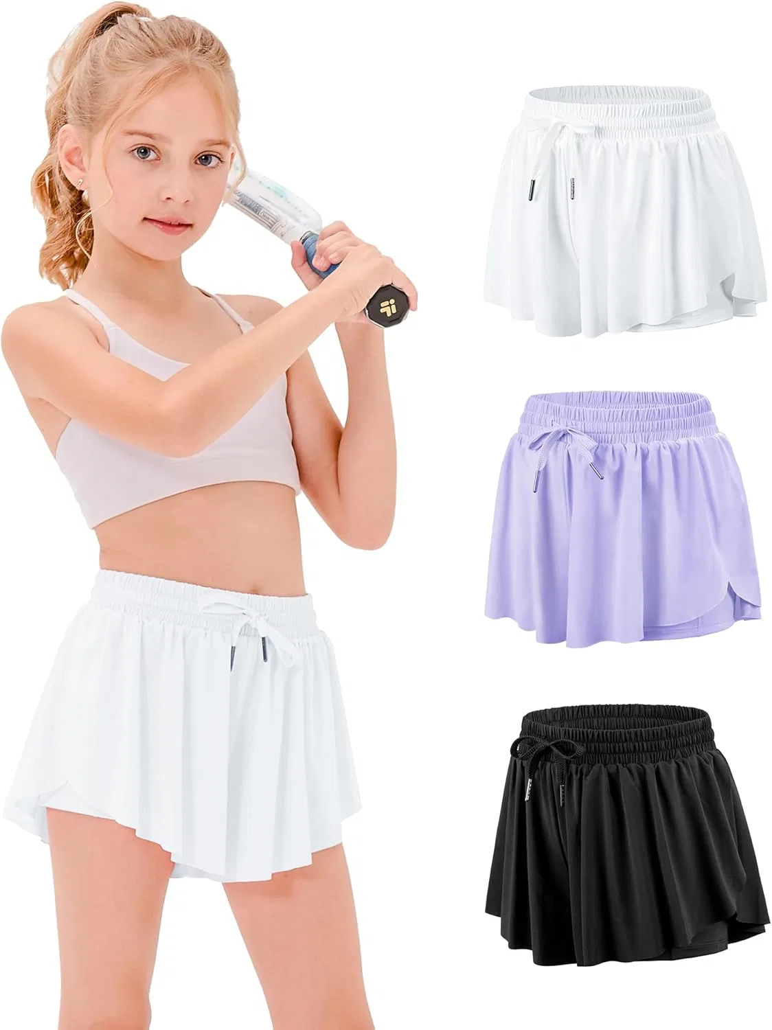 Спортивные шорты для девочек Stelle Flowy Shorts с карманами, Black+white+lavender