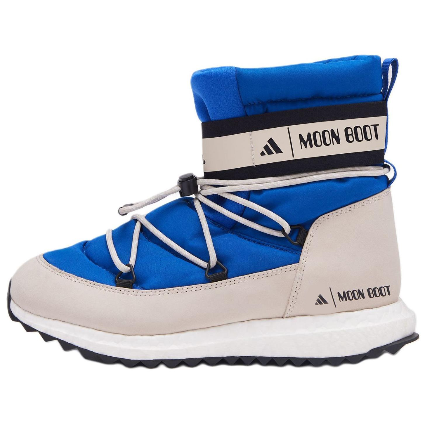 Зимние ботинки женские Adidas x Moon Boot со шнуровкой, сине-бежевый