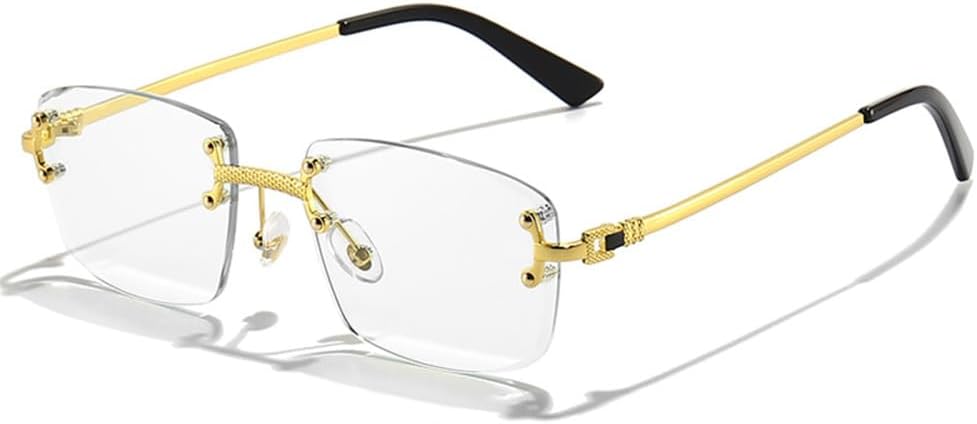 

Солнцезащитные очки без оправы для женщин в стиле ретро с металлическим блеском, солнцезащитные очки для мужчин для вечеринок с градиентным переходом цвета HDUBFY, C11 Gold Clear