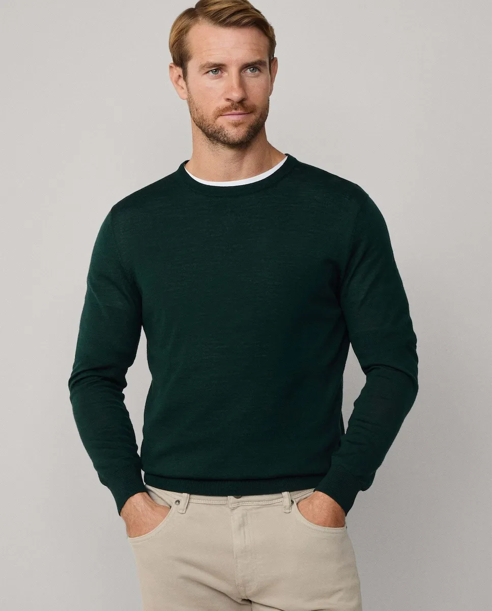 

Мужской свитер из мериносовой шерсти и шелка с круглым вырезом Hackett, темно-зеленый