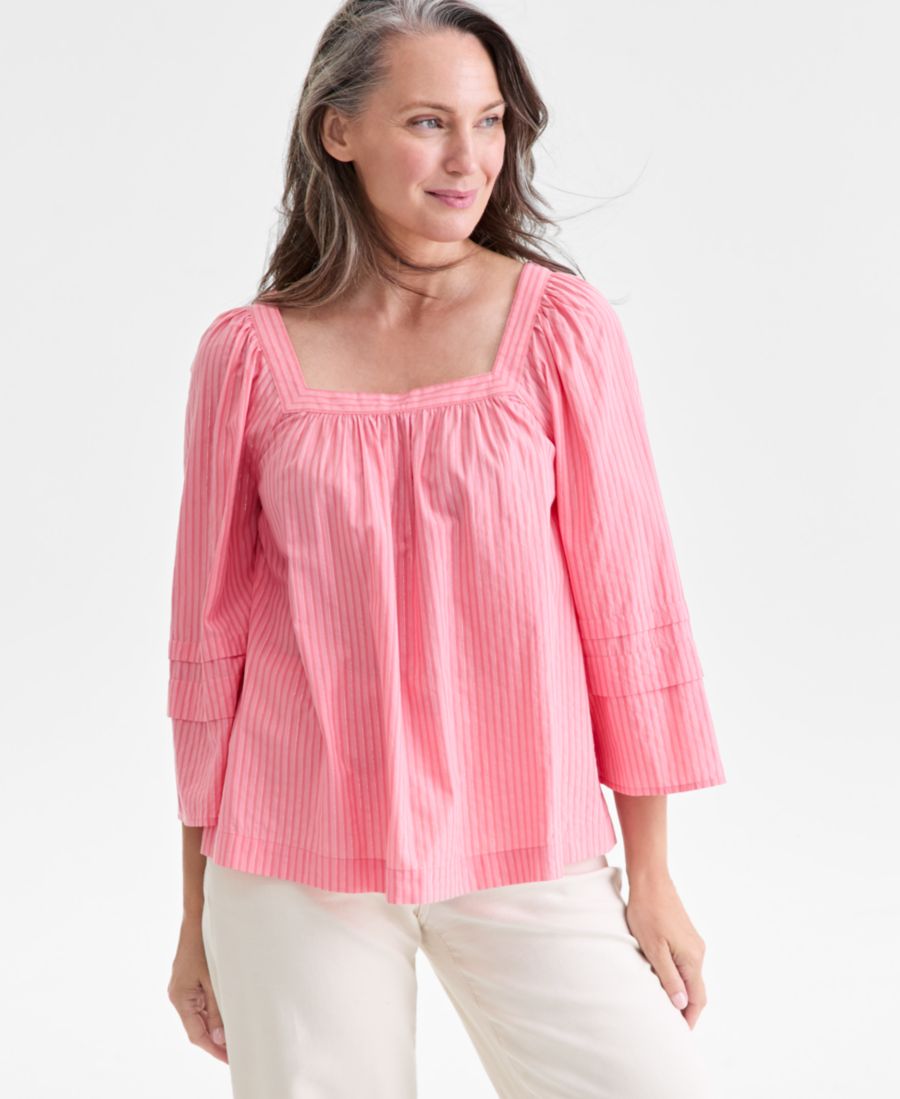 

Женская блузка с квадратным вырезом и рукавами 3/4, эксклюзивно для Macy's Style & Co, Peached Pink