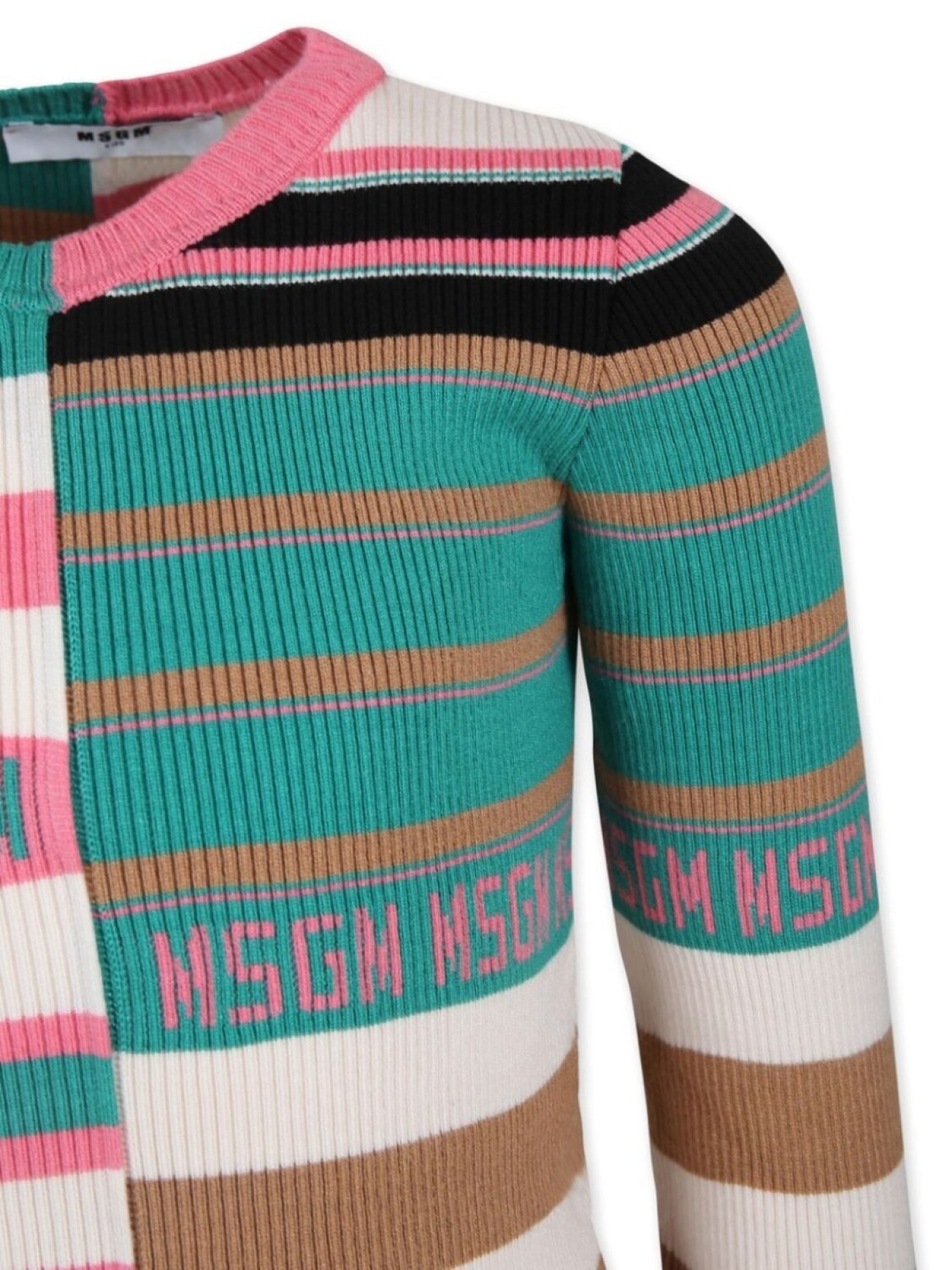 MSGM Kids платье с логотипом в полоску, вязанное интарсией, зеленый — фото 3