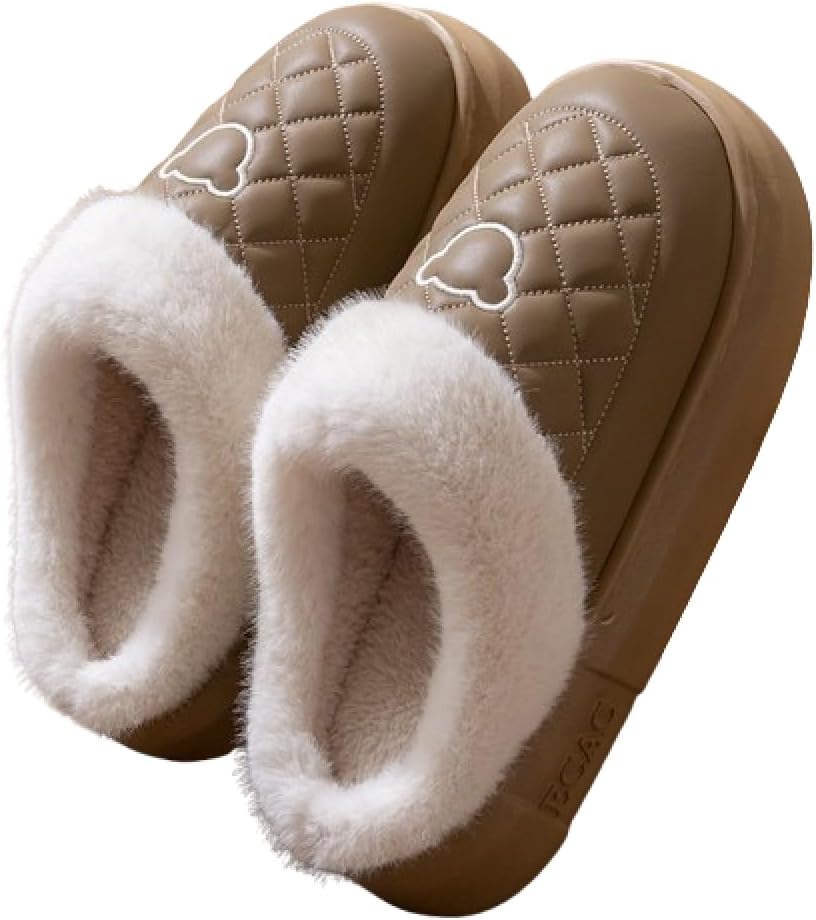 

Мужские домашние тапочки Premium Comfort из кожи с рисунком «Алмазный медведь», мягкие, теплые, пушистые с подошвой из пены с памятью формы Generic, коричневый