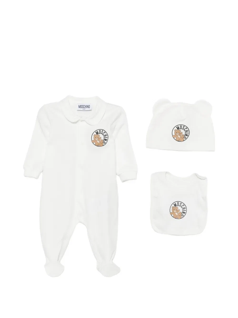 Комплект спального комбинезона с нашивками в виде плюшевых мишек Moschino Kids, белый