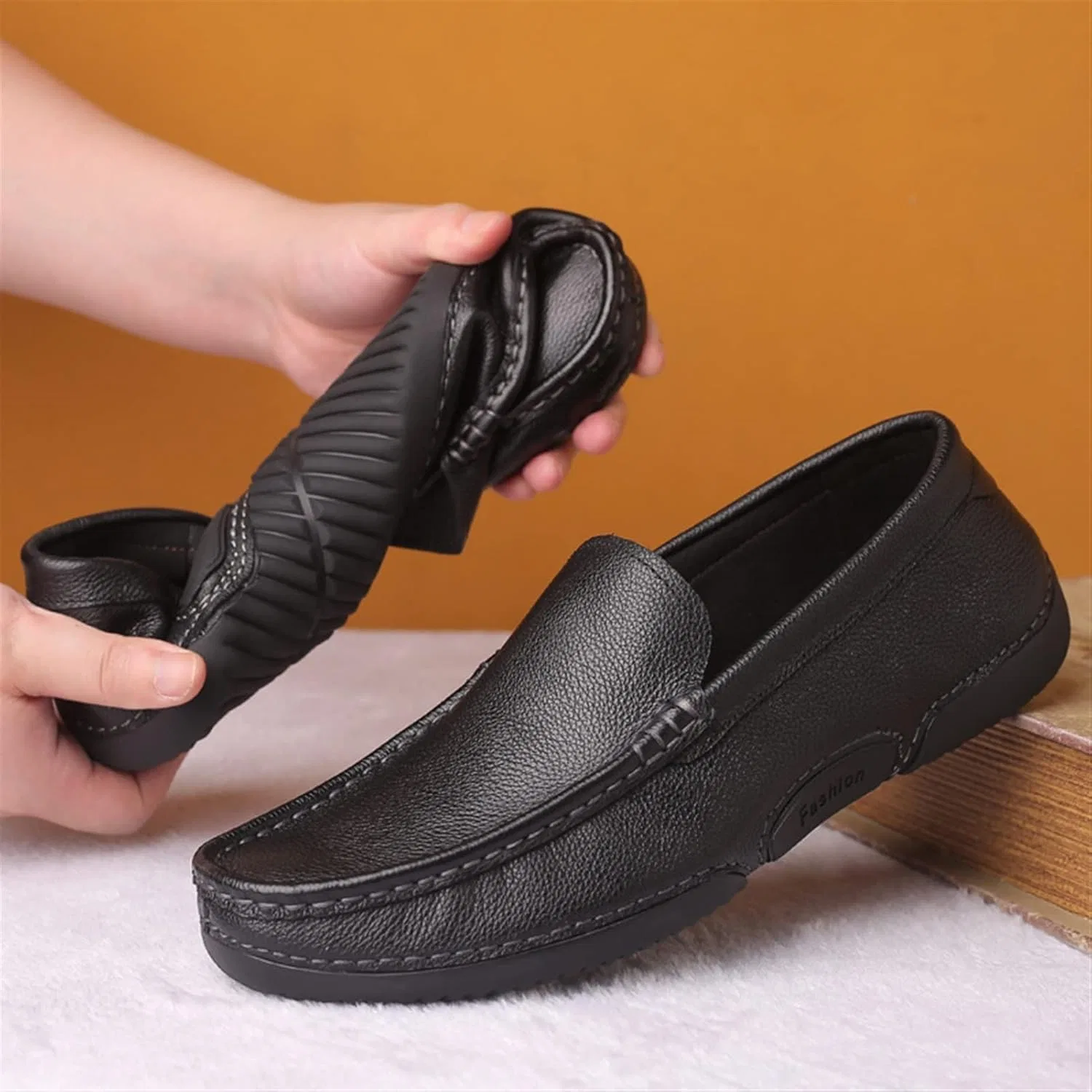 Лоферы кожаные, классические, slip-on, Black — фото 3
