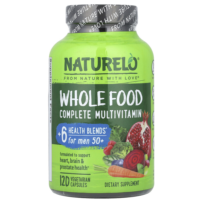 

NATURELO, Мультивитаминный комплекс из цельных продуктов, для мужчин старше 50 лет, 120 вегетарианских капсул