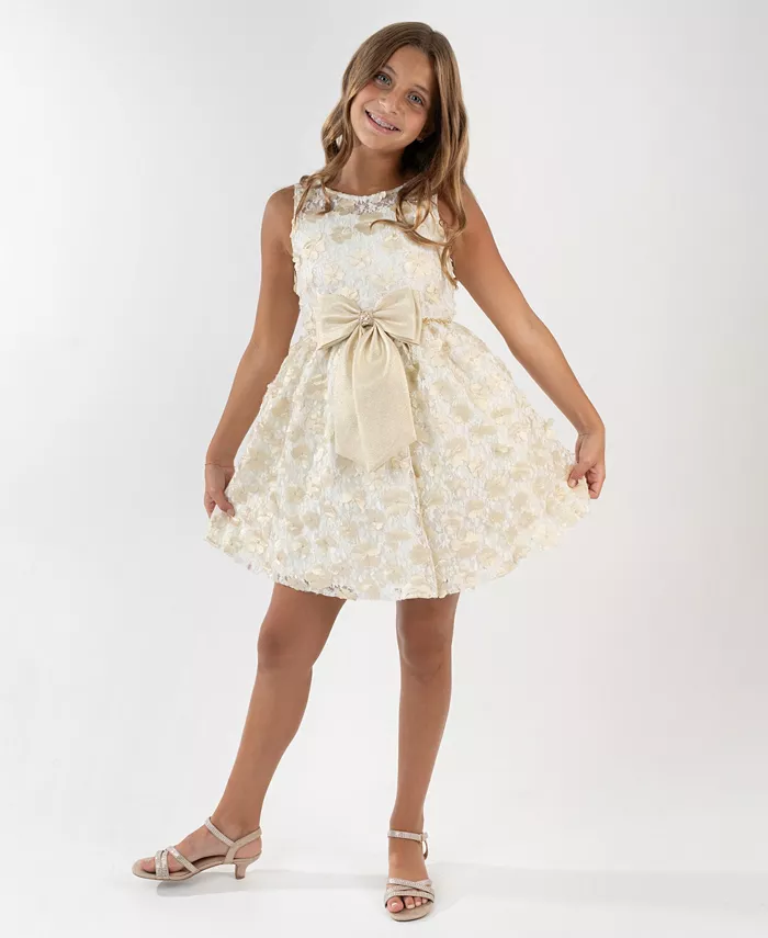 

Платье для девочек 7-16 лет с иллюзией корсажа из галуна Rare Editions, золото