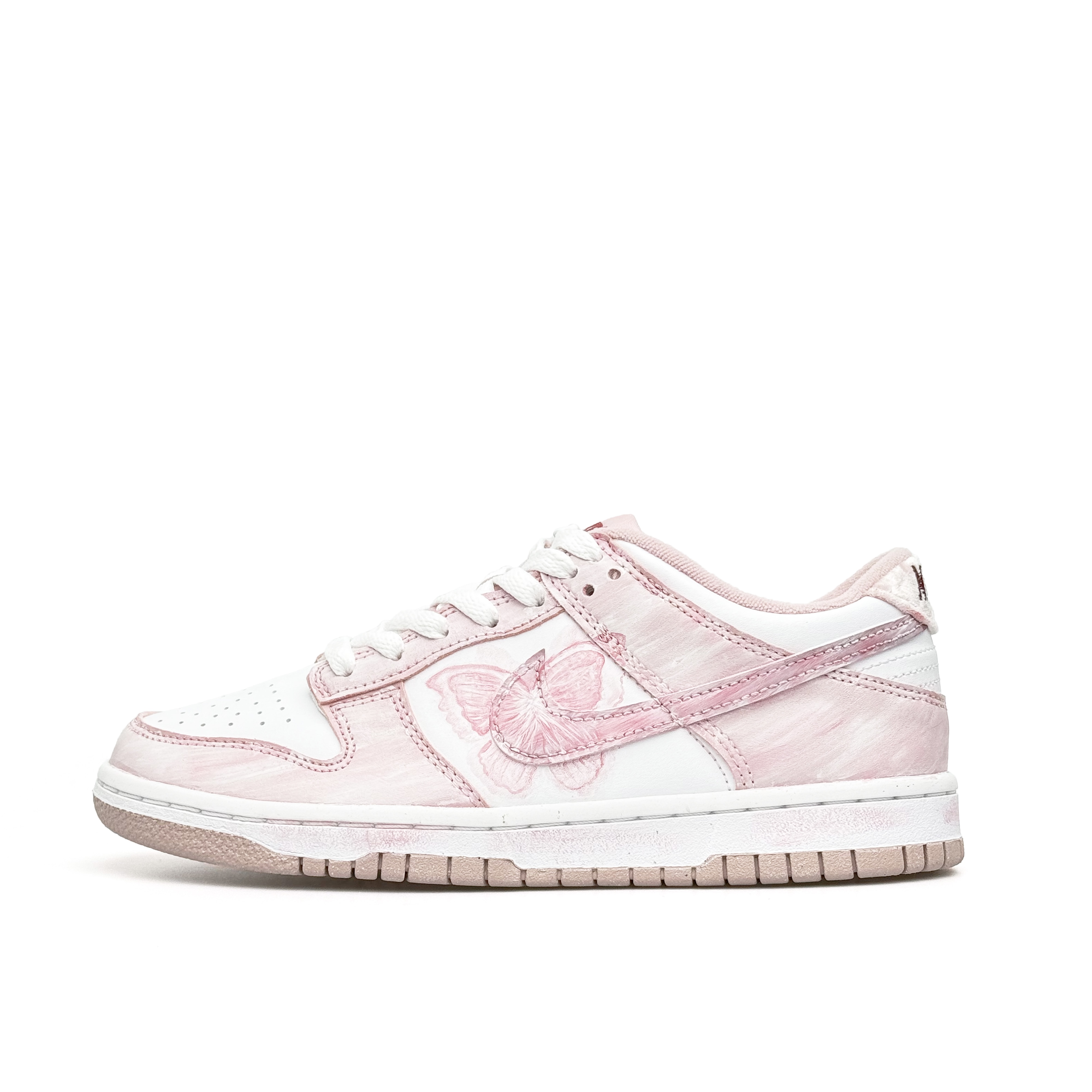 Nike Детские кроссовки для скейтбординга Dunk Under The Moon And Flowers, износостойкие, дышащие, с низким верхом, белые, розовые, унисекс — фото 3