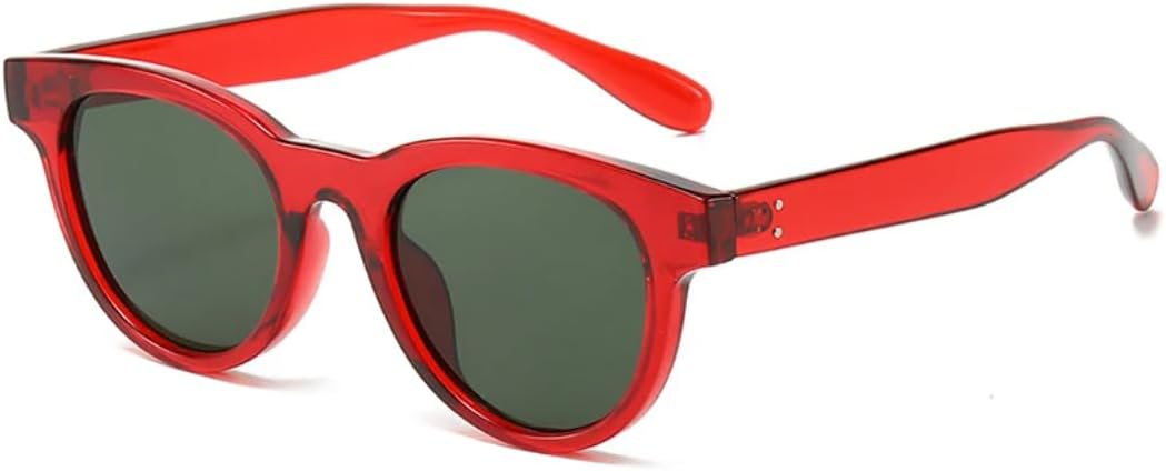 

Солнцезащитные очки для мужчин и женщин - защита UV400 - овальная круглая оправа с заклепками, цветные линзы, для занятий спортом на открытом воздухе и вождения DSVIGF, Red Dark Green