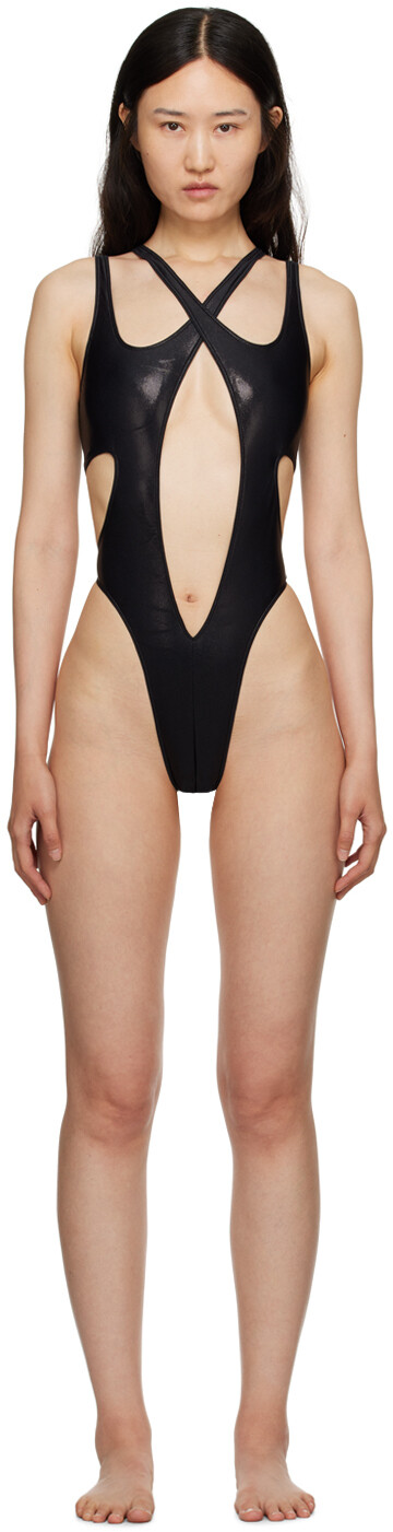 

Черный купальник Mugler с перекрещенными краями