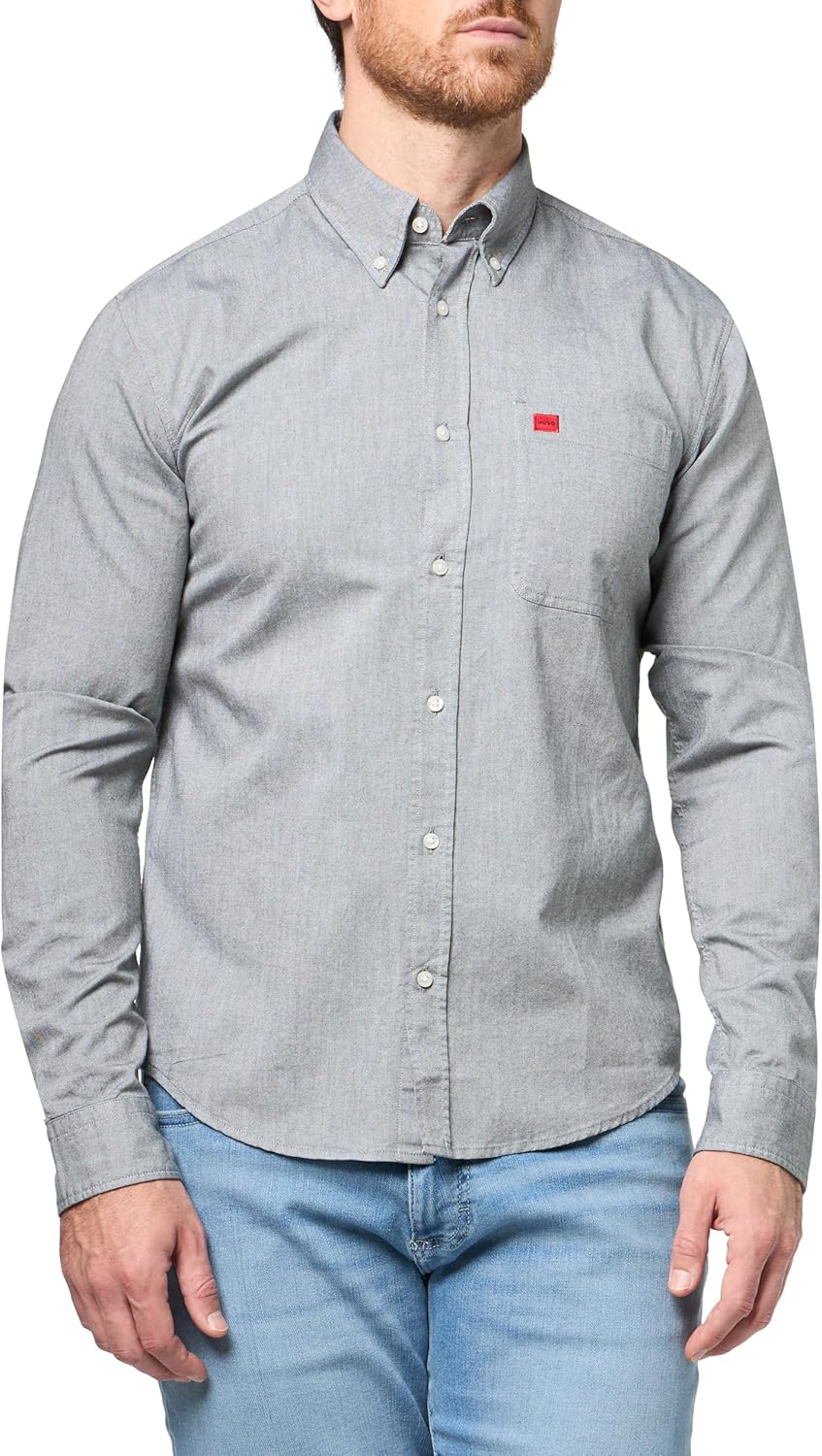 

HUGO Мужская приталенная длинная рубашка-оксфорд на пуговицах, Hunter Green