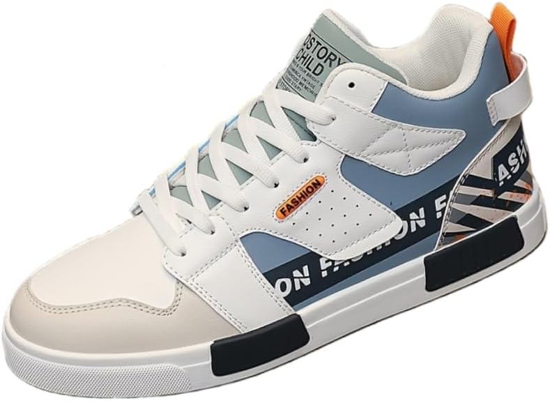 

Мужские модные высокие скейт-кроссовки с контрастной расцветкой - ретро-уличный стиль, кроссовки на шнуровке, противоскользящая подошва, легкая амортизация, прочная конструкция для повседневной носки и активного отдыха Hoalox, синий