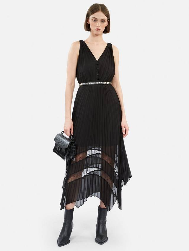 

Плиссированное платье миди без рукавов THE KOOPLES, черный