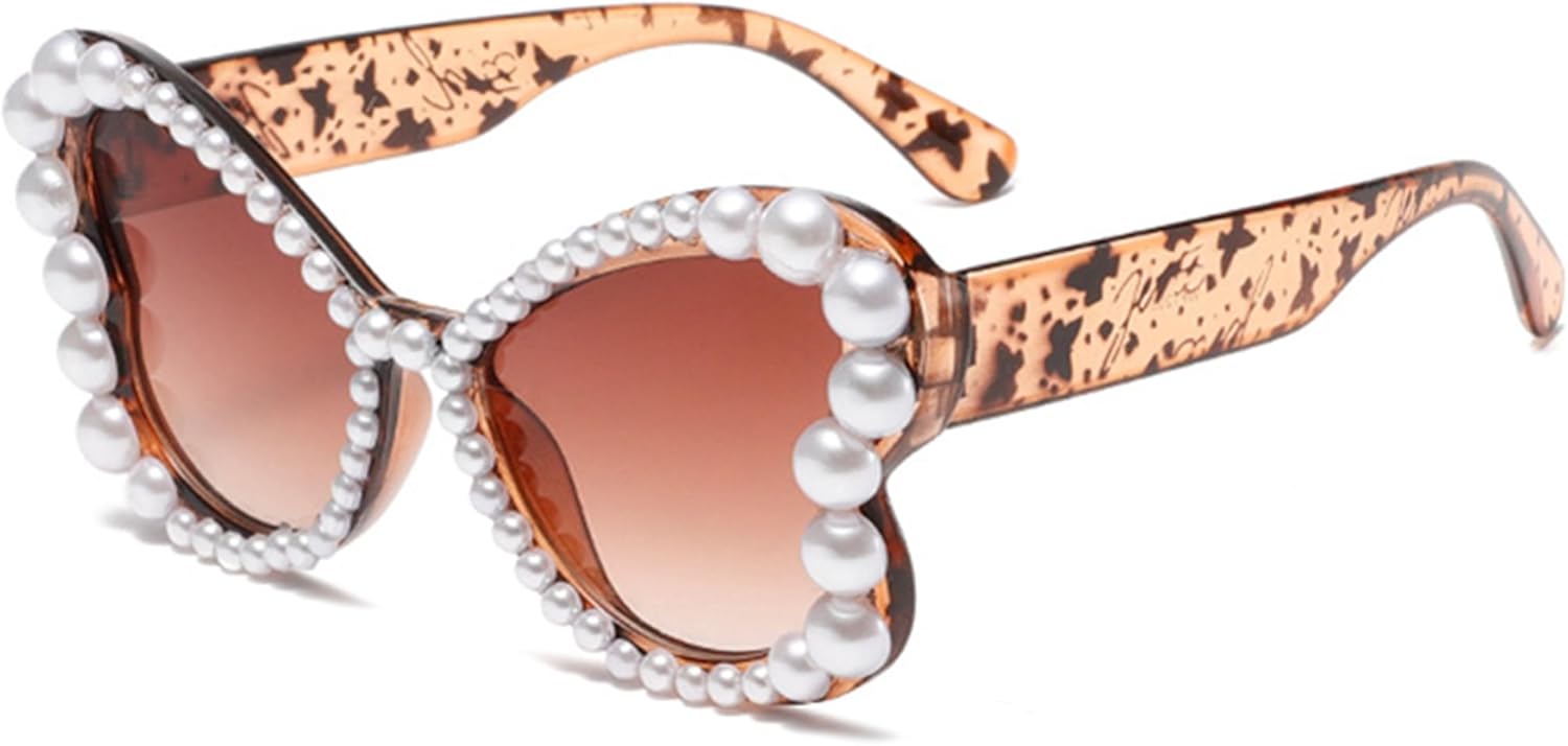 

Ретро-солнцезащитные очки ручной работы с жемчужными блестками и асимметричным ремешком, модные солнцезащитные очки-бабочки, роскошные жемчужные солнцезащитные очки для женщин, соответствующие последним трендам bullabulling, Tea