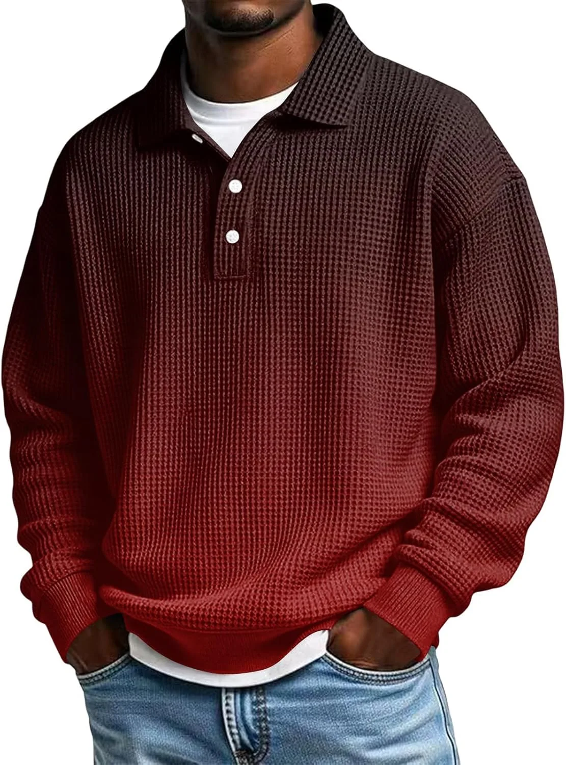 

Куртка-полузип с вафельной фактурой для мужчин, длинный рукав, воротник-стойка, легкая весенняя модель