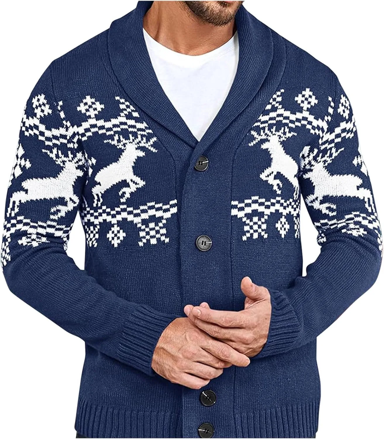 

Мужской свитер с оленями V-образным вырезом на пуговицах