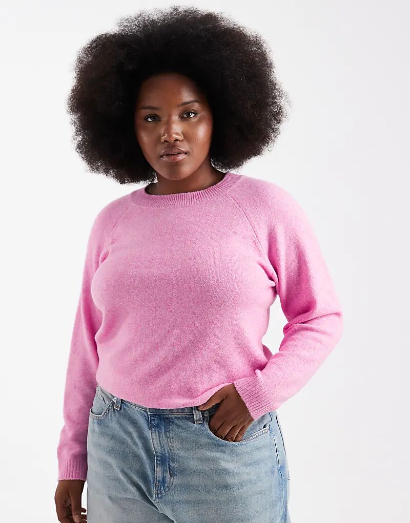 

Мягкий вязаный джемпер Vero Moda Curve с круглым вырезом розового цвета