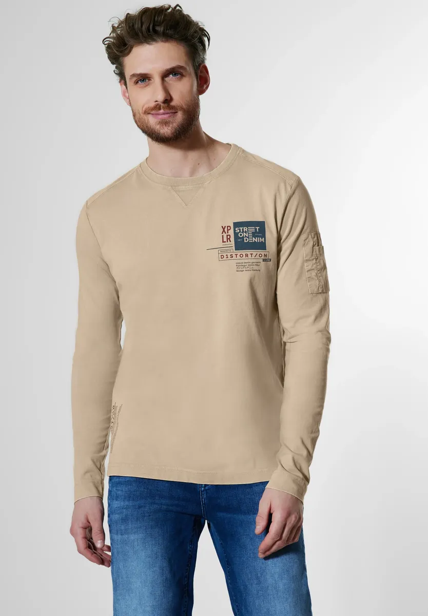 

STREET ONE МУЖСКАЯ рубашка с длинными рукавами, из чистого хлопка Street One Men, бежевый