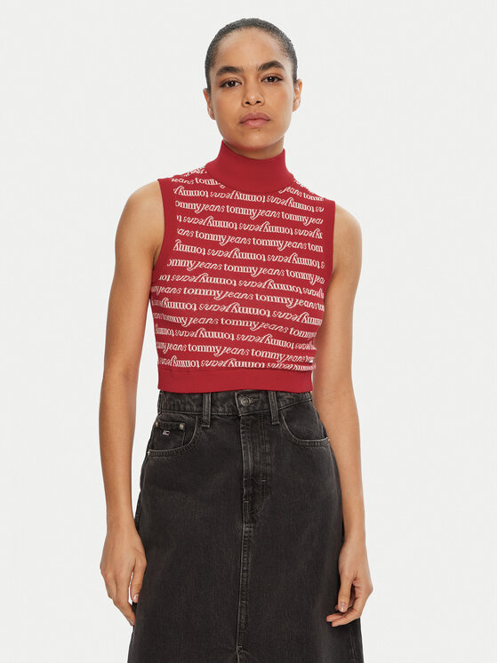 

Облегающий свитер с высоким воротом DW0DW19346 Tommy Jeans, красный