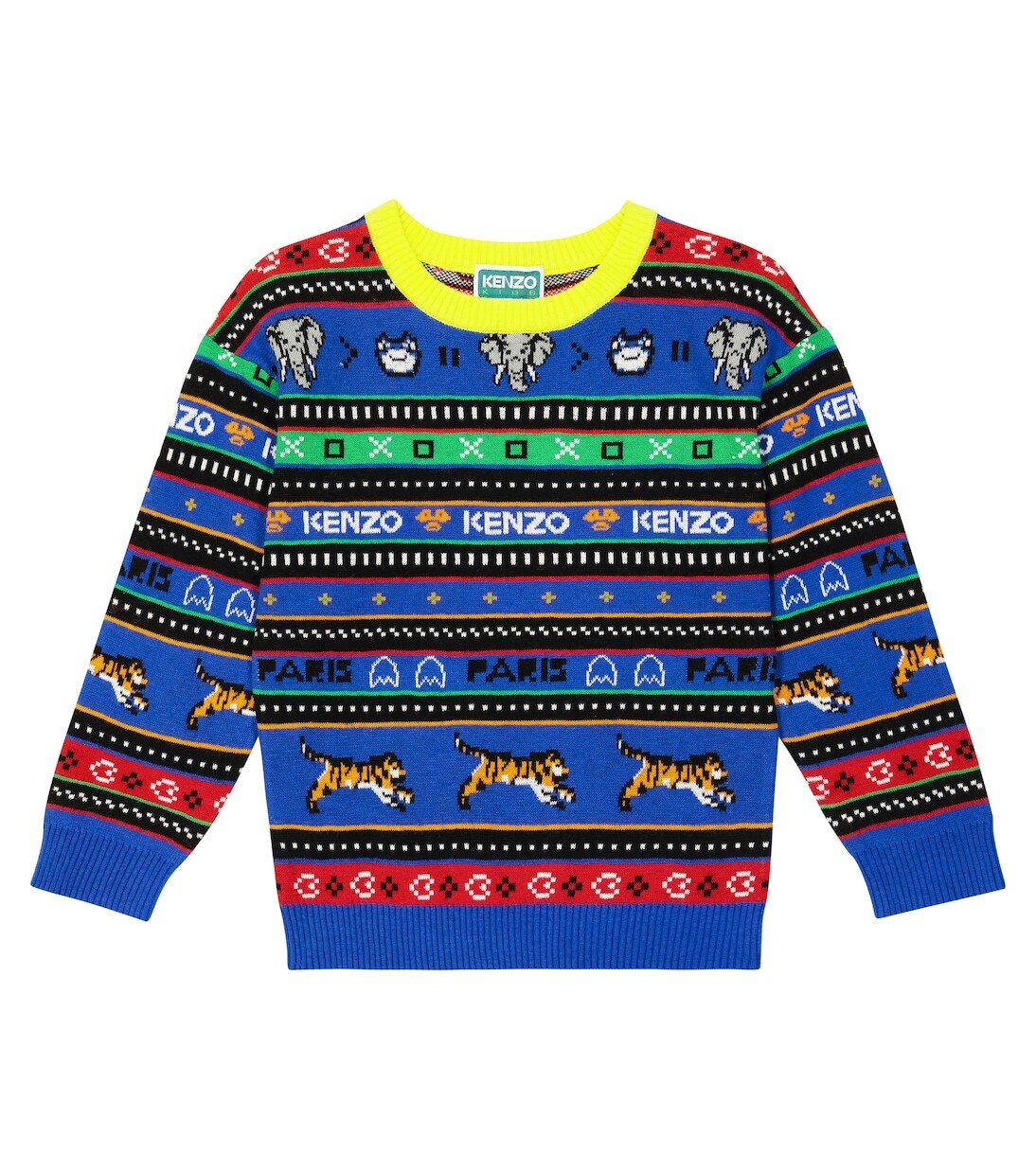 

Жаккардовый свитер с логотипом и смесовым хлопком Kenzo Kids, мультиколор
