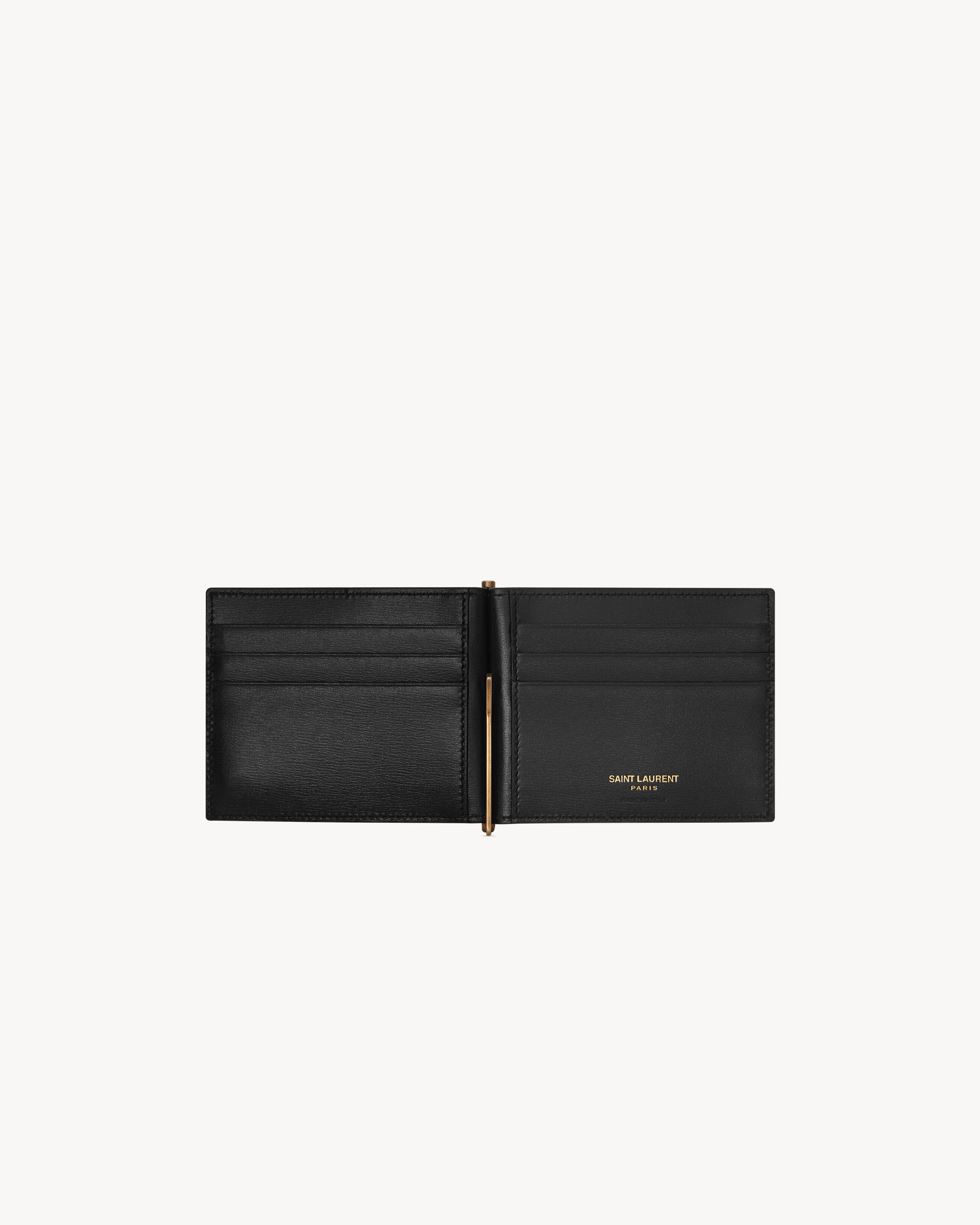 Кошелек с зажимом для купюр TINY CASSANDRE из блестящей кожи SAINT LAURENT, черный — фото 4