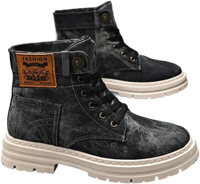 

Мужские джинсовые ботинки на высокой подошве с шнуровкой, массивной платформой и глубоким каблуком, удобные повседневные ретро-кроссовки Generic, черный