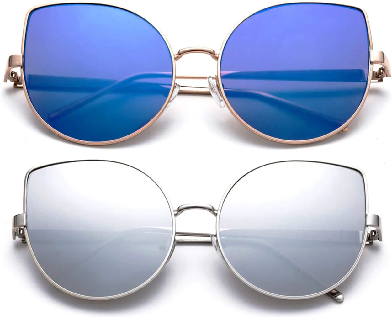 

Современные солнцезащитные очки в стиле «кошачий глаз» с зеркальными линзами для женщин (модель 2017 года) Newbee Fashion Sunglasses, 2 Pack Blue & Mirror