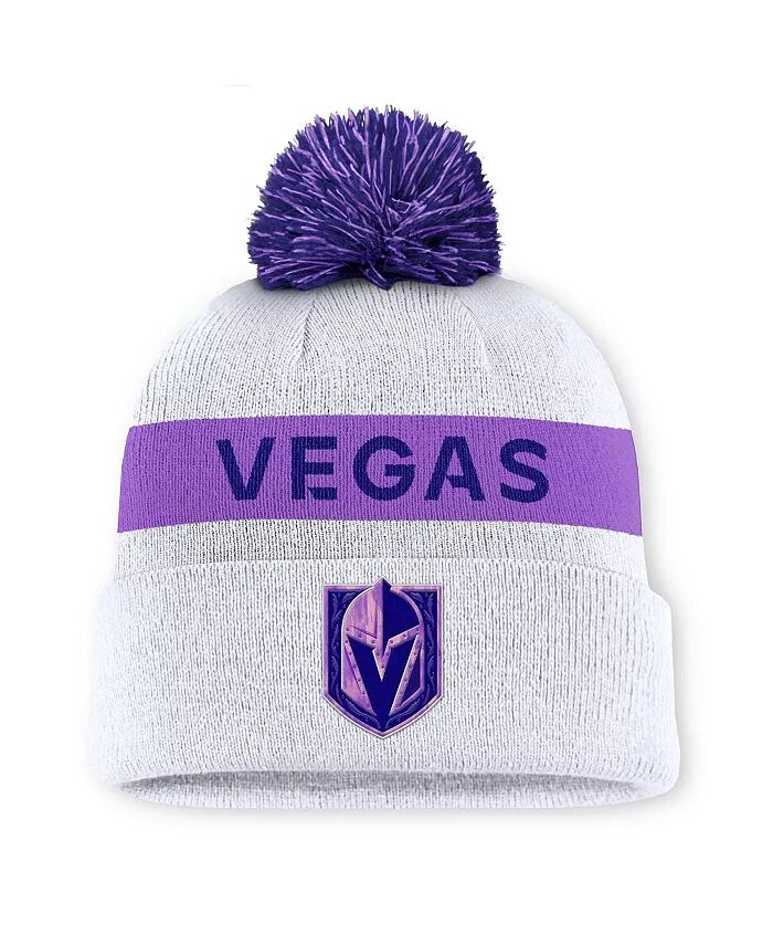 

Мужская белая вязаная шапка Vegas Golden Knights Hockey Fights Cancer с манжетами и помпоном Fanatics