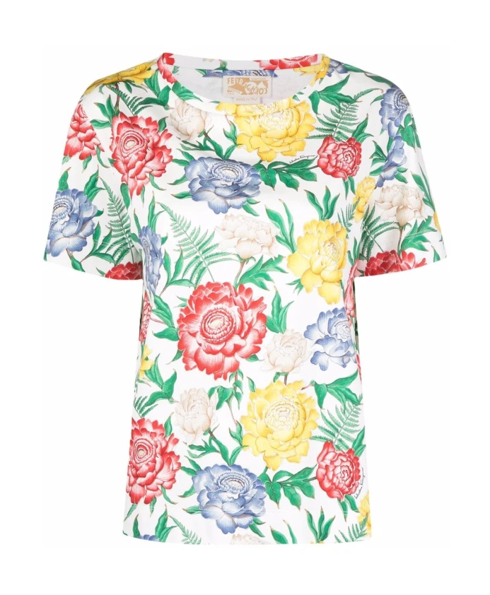

Футболка с цветочным узором из хлопка. Ferragamo, мультиколор