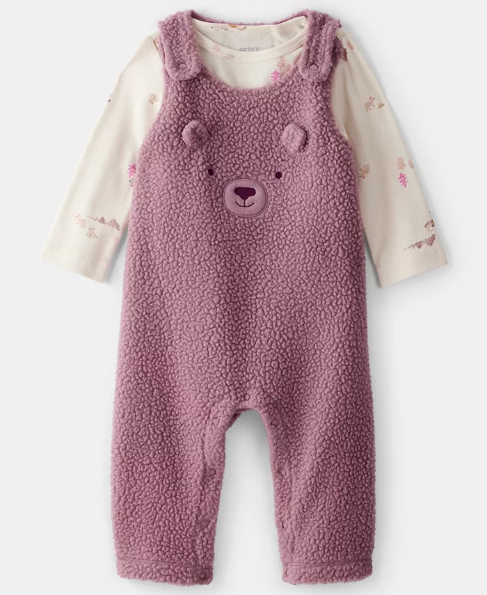 

Комплект для девочек: футболка с длинным рукавом и комбинезон Carter'S, фиолетовый