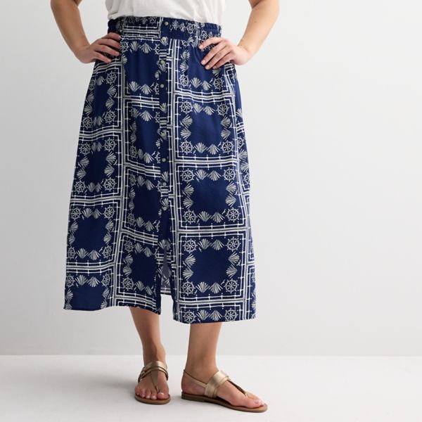 

Юбка миди больших размеров с пуговицами спереди Sonoma Goods For Life, цвет blue nautical print