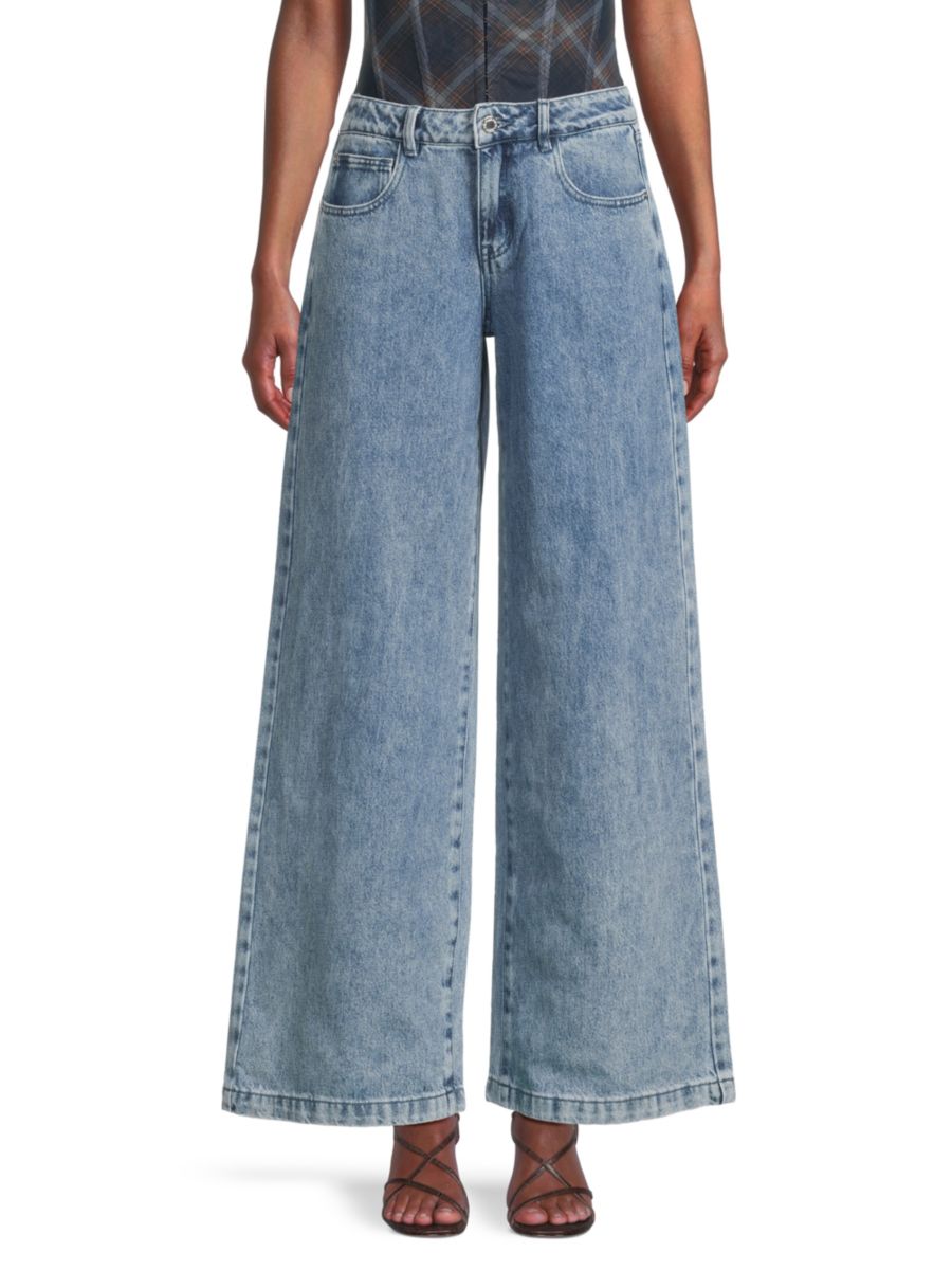 

Джинсы свободного кроя из хлопка с заниженной талией и расклешенным кроем WeWoreWhat, цвет Mid Wash