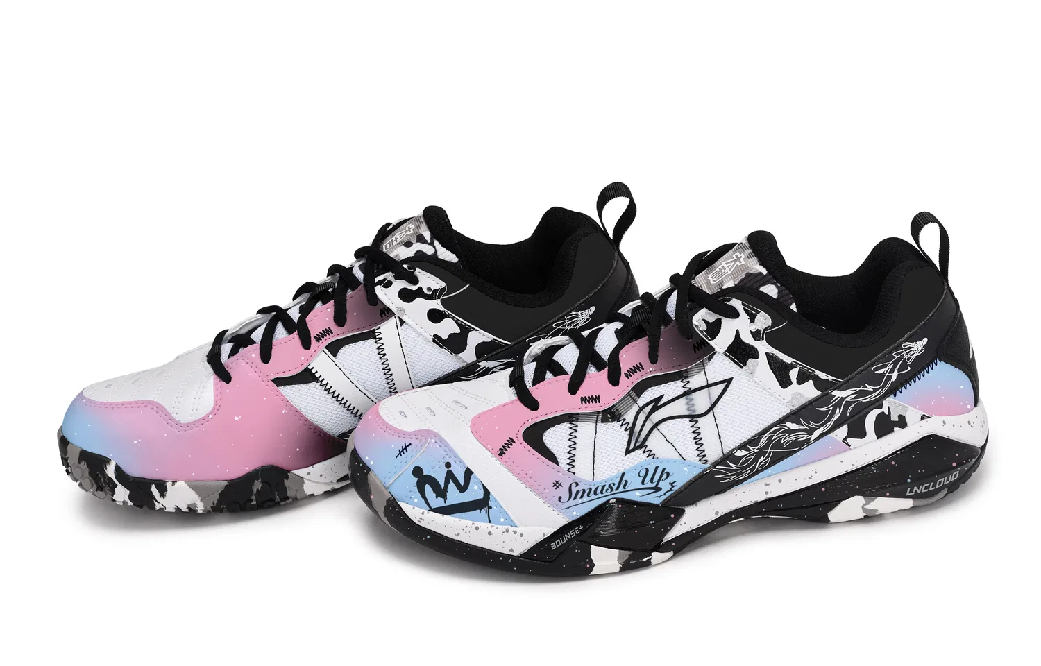 Кроссовки для бадминтона Hot Dog Li-Ning Black White Pink Blue — фото 4