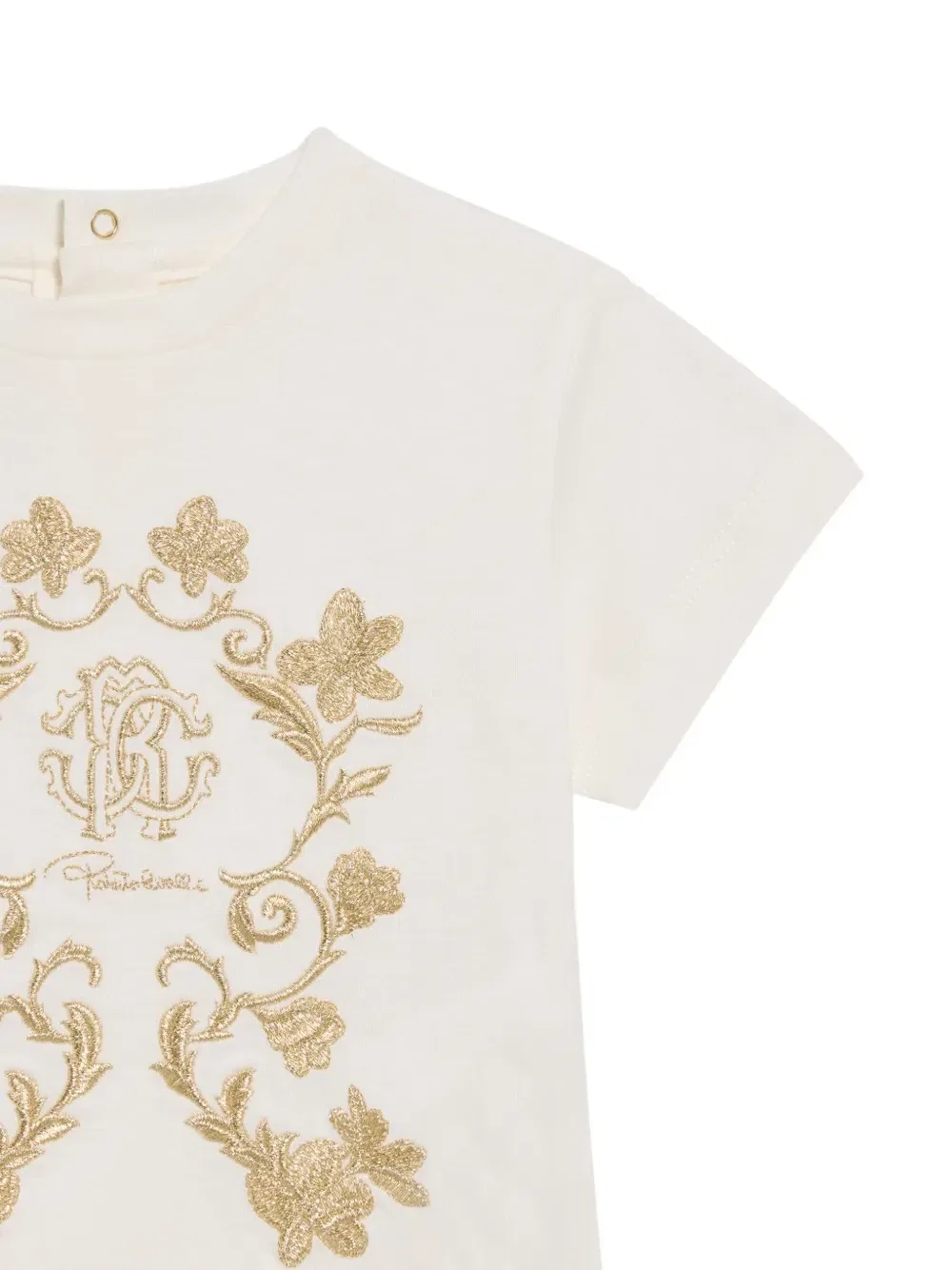 Футболка с вышитой монограммой Roberto Cavalli Junior, бежевый — фото 4