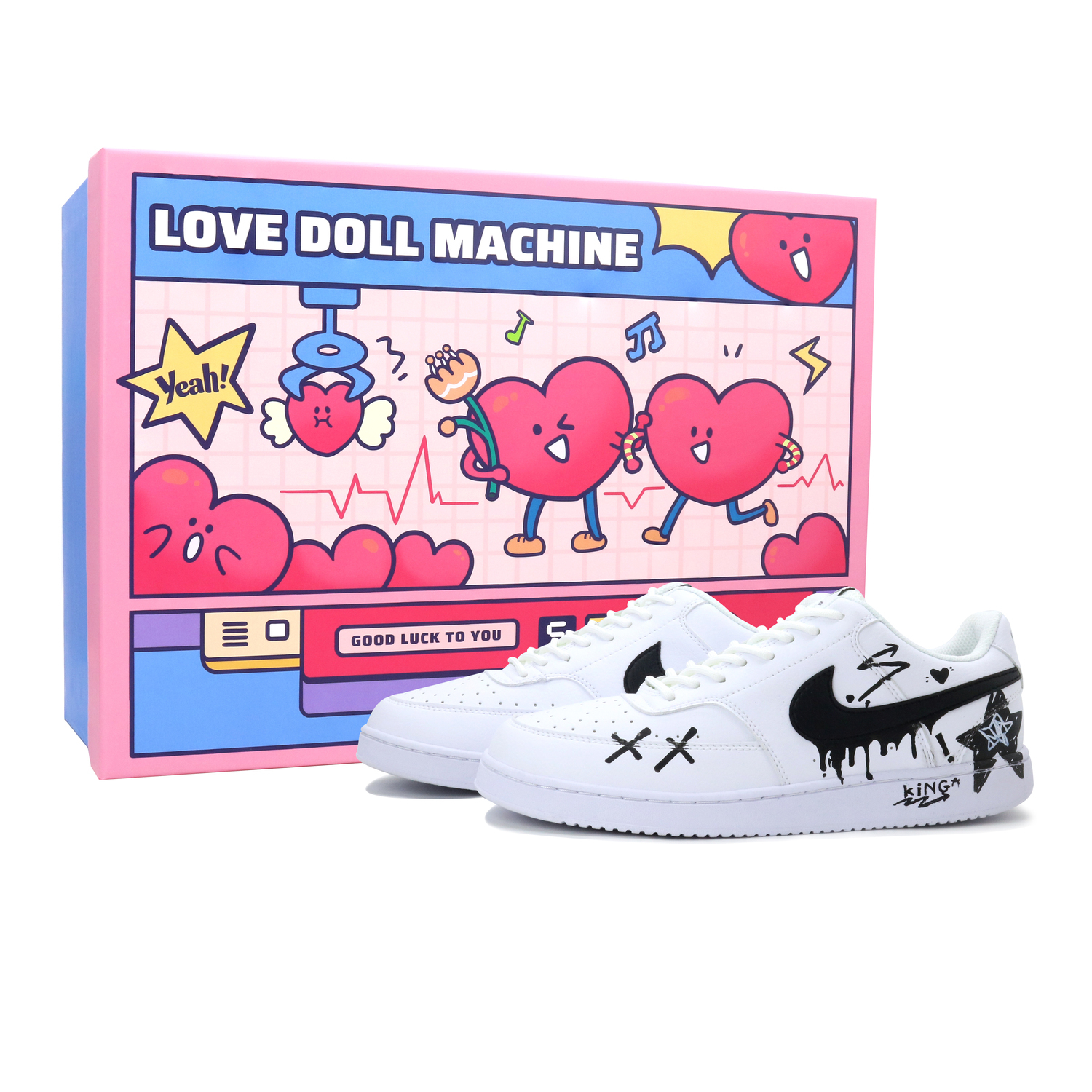 

Nike Кроссовки Court Vision 1 Unisex низкие черно-белые Heartbeat Combat-Box, цвет Heartbeat Combat-Box