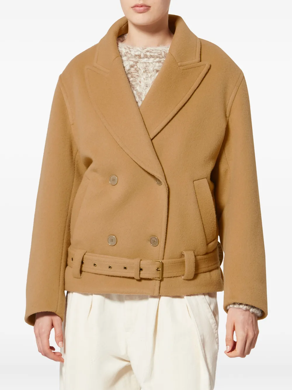 Двубортное пальто Warna с поясом Isabel Marant, светло-коричневый — фото 3