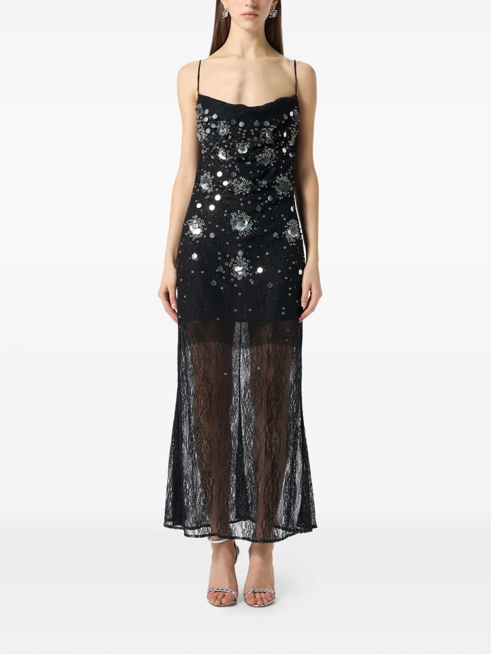 

Вечернее платье с пайетками и кружевом BLUMARINE, черный