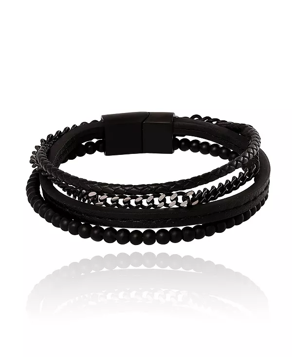 

Мужской браслет из кожи и бусин, полностью черный, с магнитной застежкой Lucky Brand, black
