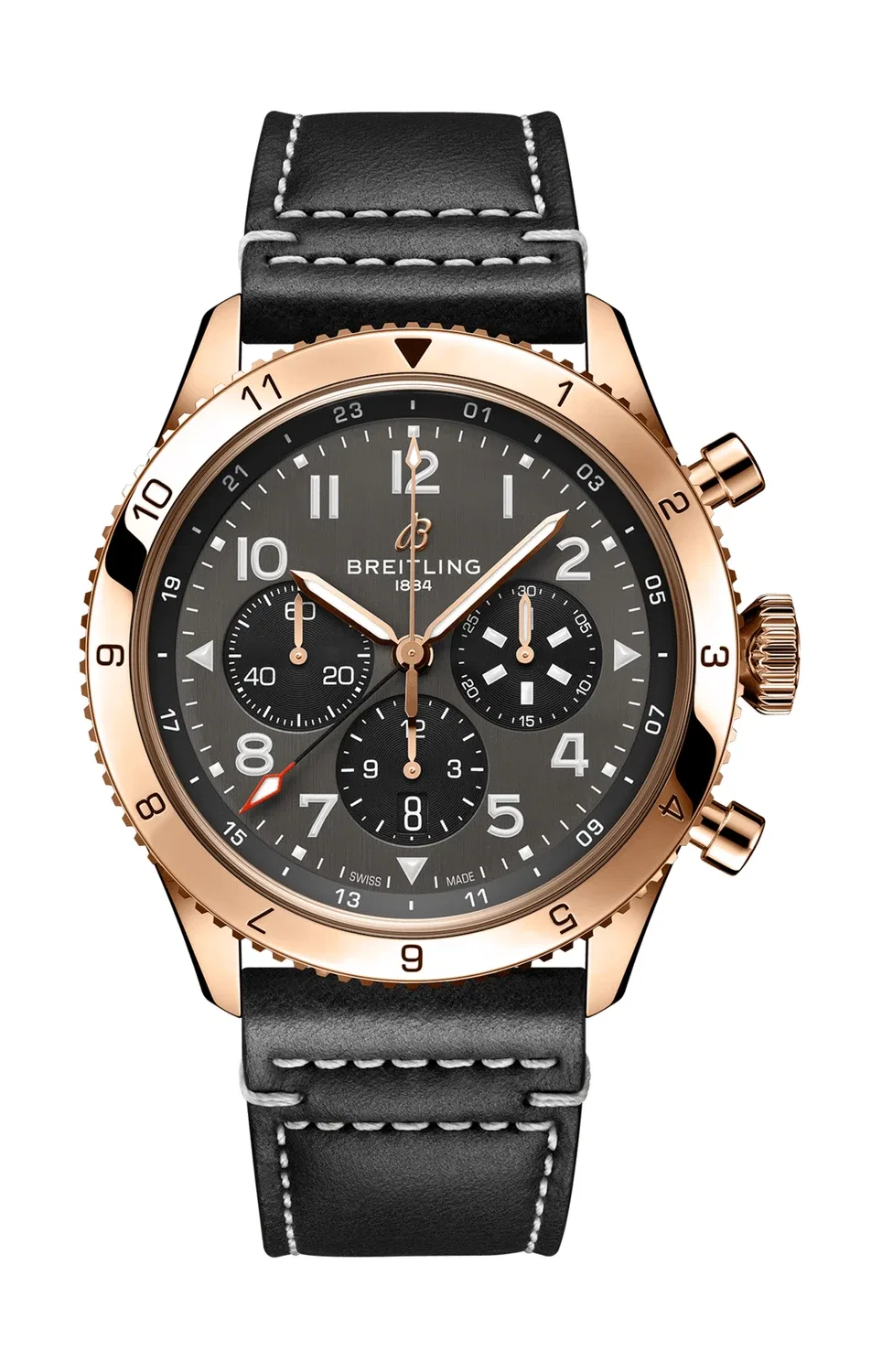 СУПЕР AVI B04 ХРОНОГРАФ GMT 46 P-51 MUSTANG - RB04451A1B1X1 BREITLING, золотой