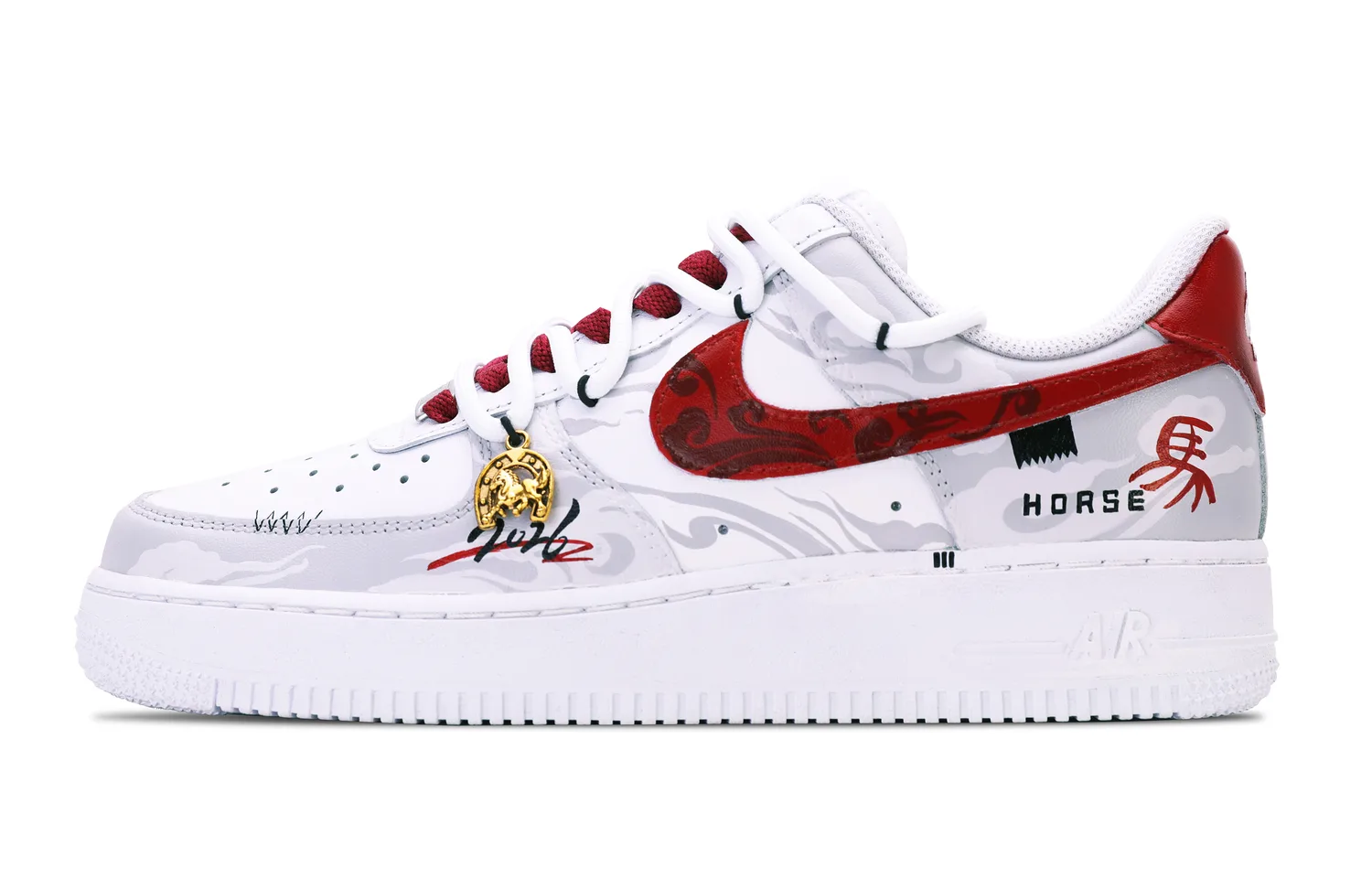 Nike Air Force 1 Leather Abrasion Resistant Breathable Low top Skateboard Shoes Unisex White Red
