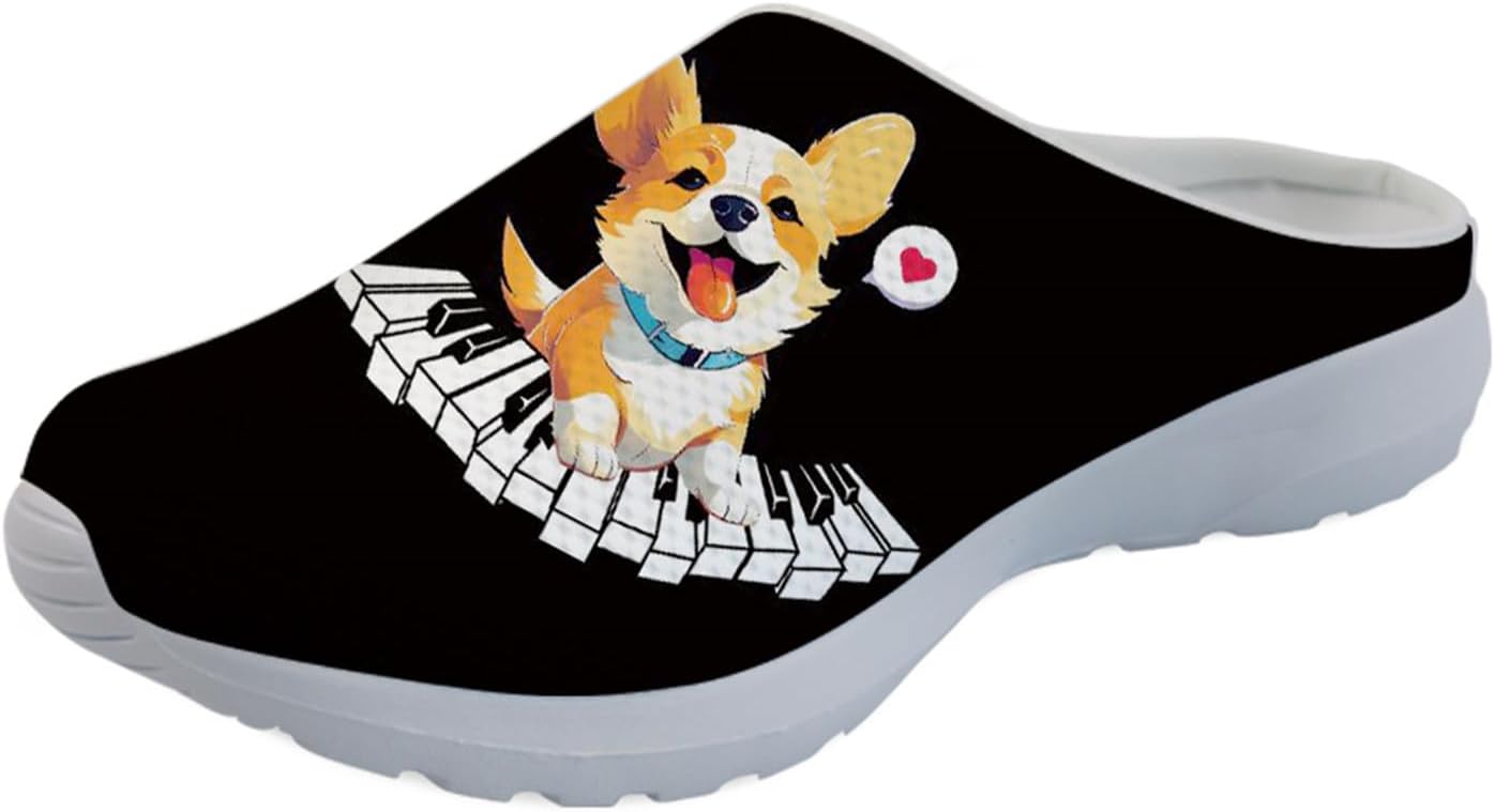 

Forchrinse Hawaiian Palm Tree Watercolor Sky Beach Женские слипоны-мюли Мужские прогулочные кроссовки Садовые сабо Домашние туфли Легкие, Corgi Music Piano