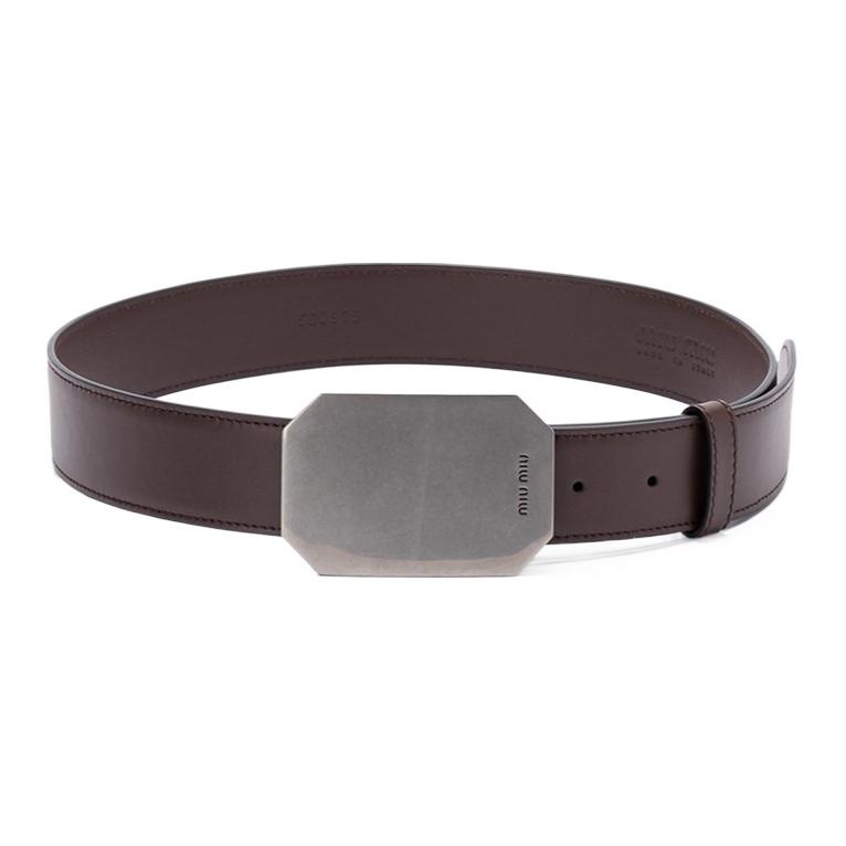 

Кожаный ремень с пряжкой MIU MIU, темно-коричневый