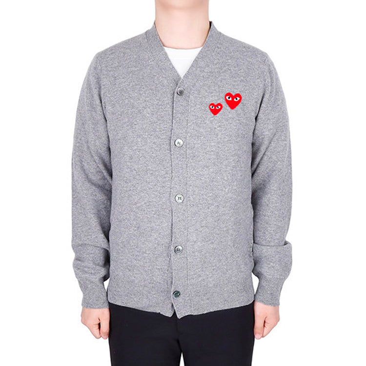 Кардиган COMME des GARCONS PLAY Cardigan With Double Red Emblem 'Grey' AZ-N072-051-1, серый — фото 3