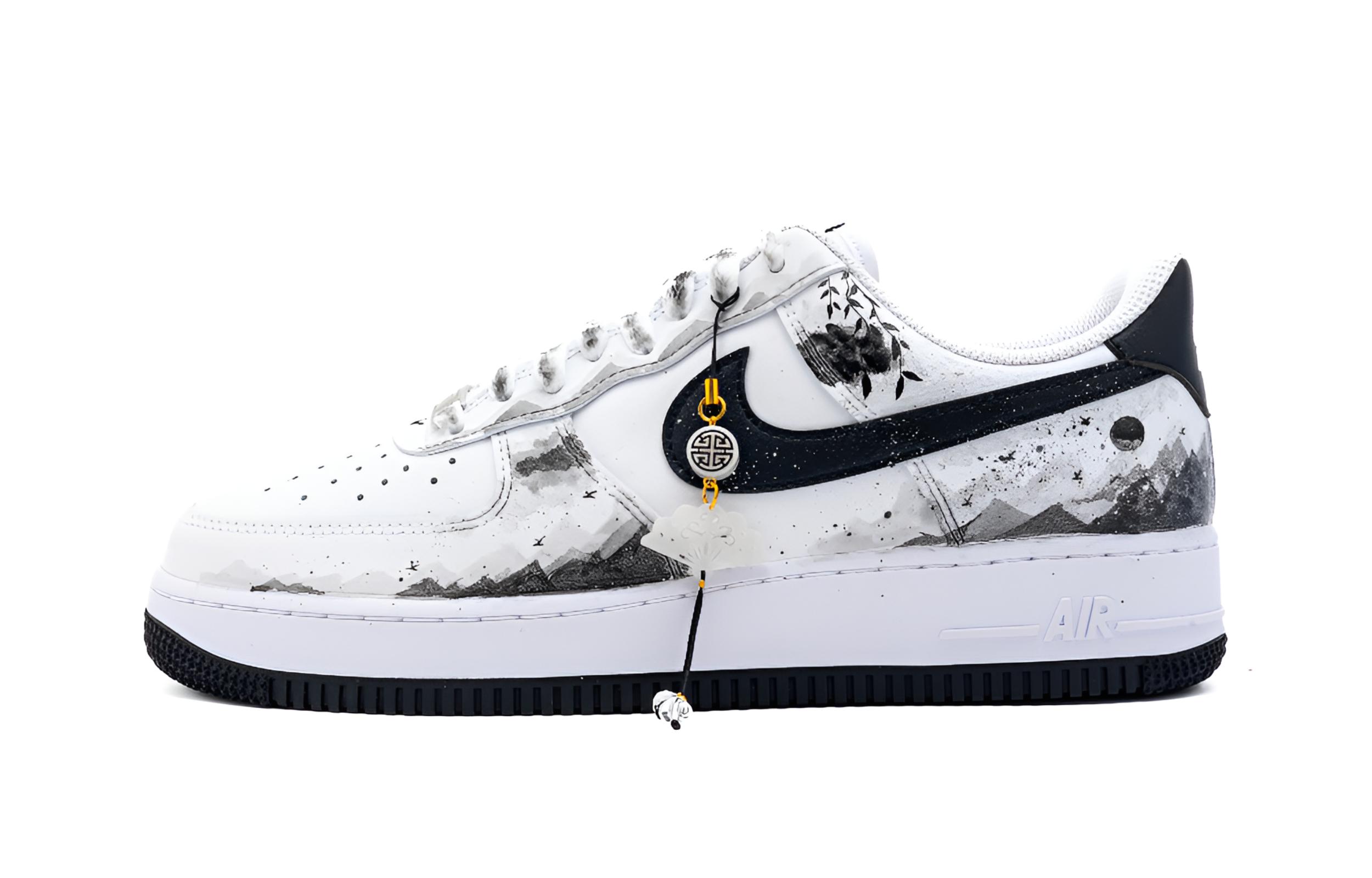 

Nike Кроссовки Air Force 1 Ink Wash Cloud Trace, износостойкие, низкие, для скейтбординга, мужские, черно-белые