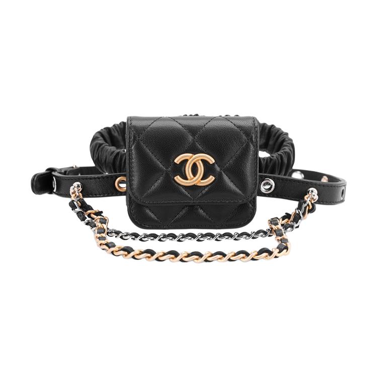 

CHANEL Сумка для наушников из овчины женская черная