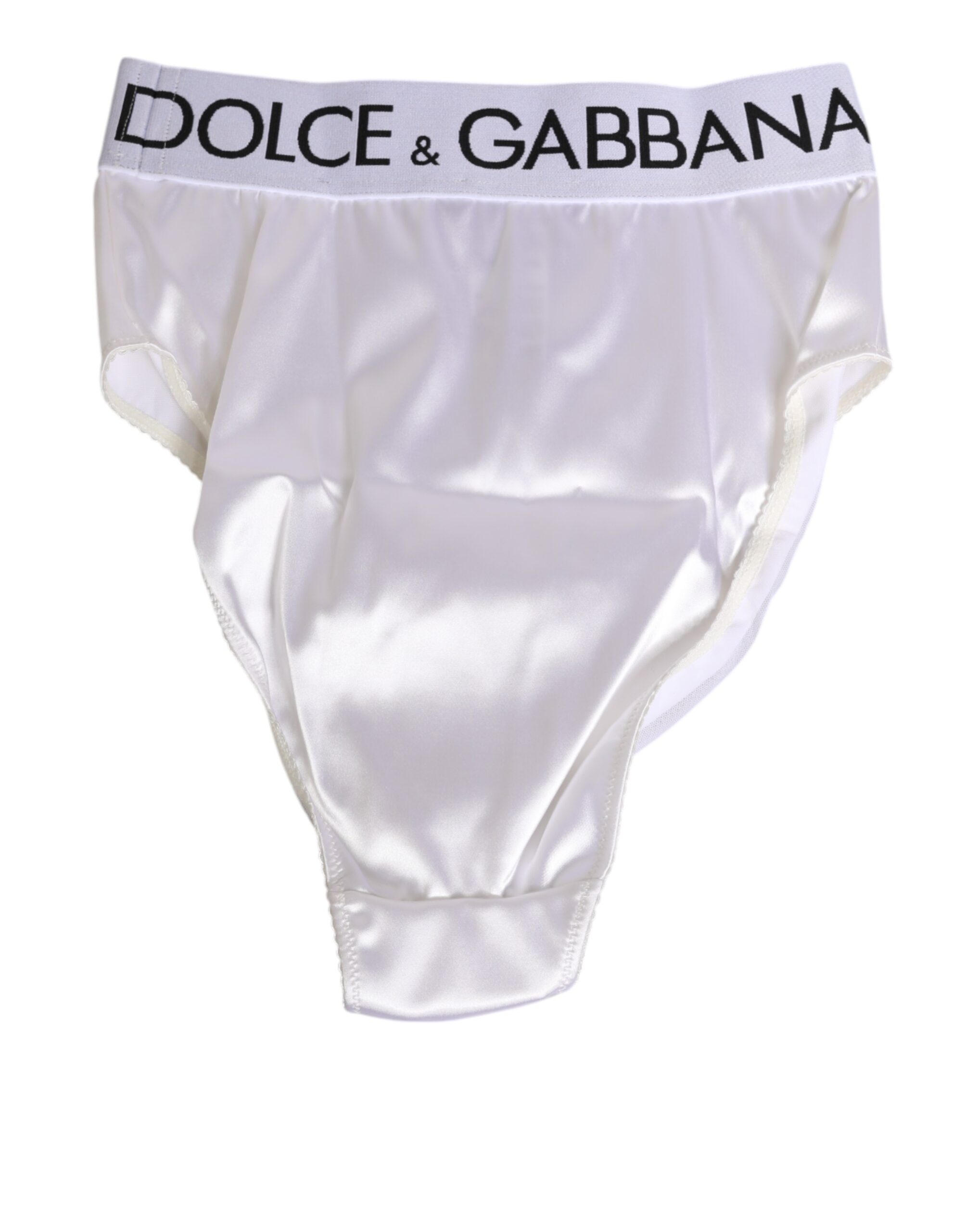 Белые атласные трусики-слипы с высокой талией и логотипом для женщин Dolce & Gabbana, белый — фото 3