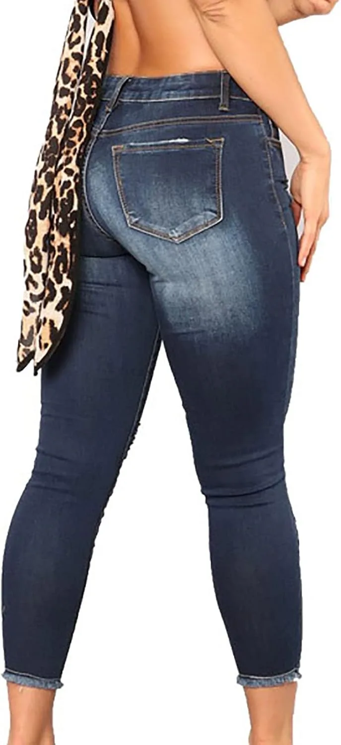 Женские скинни джинсы с потертостями и дырками, Slim Fit, Stretch — фото 3
