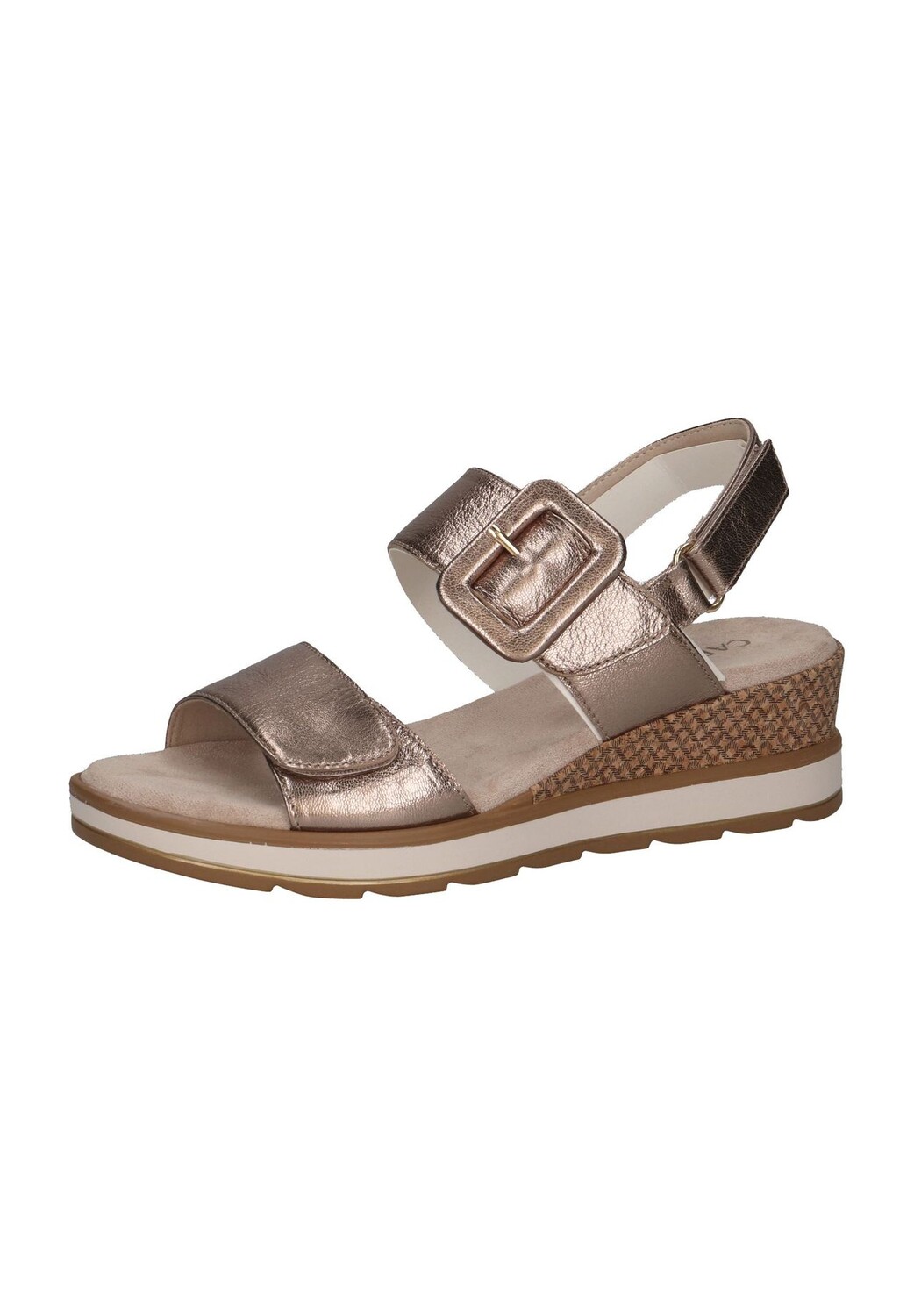 Сандалии, на липучке, на танкетке, женские Caprice, цвет Taupe Metallic