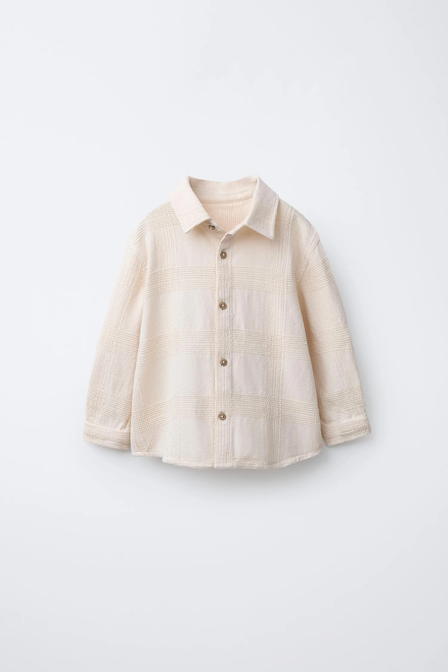 Рубашка с регулируемыми рукавами и текстурированной поверхностью Zara, экрю — фото 2