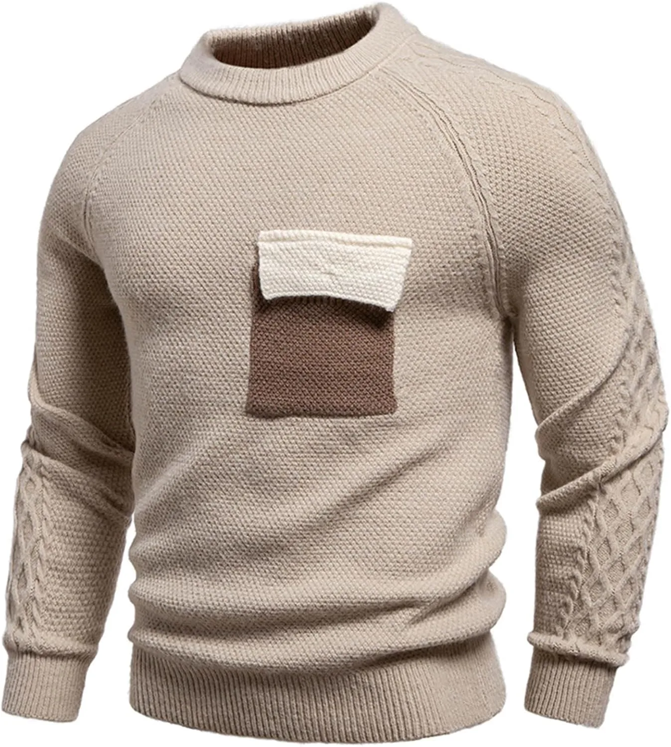 

Мужской практичный свитер с карманами, базовый с круглым вырезом, повседневный с длинными рукавами